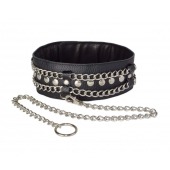 Чёрный ошейник с цепочками и поводком - Sitabella - купить с доставкой в Красногорске