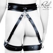 Черный кожаный пояс с гартерами - S-M - Notabu - купить с доставкой в Красногорске