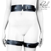 Черный кожаный пояс с гартерами - S-M - Notabu - купить с доставкой в Красногорске