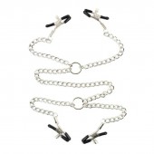 Серебристые зажимы для сосков и половых губ на тонкой цепочке - Notabu - купить с доставкой в Красногорске