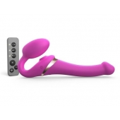 Ярко-розовый безремневой страпон Multi Orgasm Size S с клиторальной стимуляцией - Strap-on-me - купить с доставкой в Красногорске