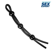 Черное силиконовое лассо с тремя шариками для утяжки - Sex Expert - в Красногорске купить с доставкой