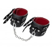 Черные кожаные оковы с двумя ремнями и красной подкладкой - Pecado - купить с доставкой в Красногорске