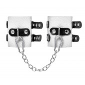 Бело-черные наручники с двумя ремешками и люверсами - Pecado - купить с доставкой в Красногорске