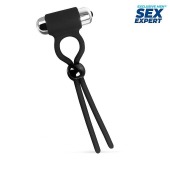 Черное эрекционное кольцо-лассо с вибрацией - Sex Expert - в Красногорске купить с доставкой