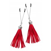 Зажимы на соски «Вилки» с красными кисточками из замши - Pecado - купить с доставкой в Красногорске