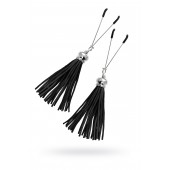 Зажимы на соски «Вилки» с черными кисточками из замши - Pecado - купить с доставкой в Красногорске