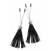 Зажимы на соски «Вилки» с черными кисточками из замши - Pecado - купить с доставкой в Красногорске