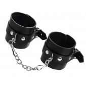 Черные однослойные наручники из натуральной кожи с цепочкой - Pecado - купить с доставкой в Красногорске