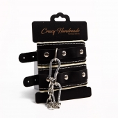 Черные скругленные наручники с мягкой бежевой подкладкой - Crazy Handmade - купить с доставкой в Красногорске