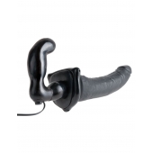 Черный страпон с вагинальной пробкой Deluxe Vibrating Penetrix Strap-On - 19 см. - Pipedream - купить с доставкой в Красногорске