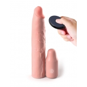Телесная вибронасадка на член 3  Vibrating Mega X-tension with Remote - 22,9 см. - Pipedream - в Красногорске купить с доставкой