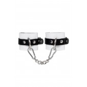 Бело-черные кожаные наручники с одним ремешком с люверсами - Pecado - купить с доставкой в Красногорске