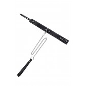 Кожаный двухслойный ошейник с белой строчкой и поводком - Pecado - купить с доставкой в Красногорске