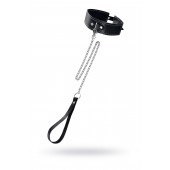 Кожаный двухслойный ошейник с белой строчкой и поводком - Pecado - купить с доставкой в Красногорске