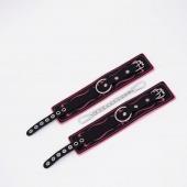 Черно-розовые кожаные оковы с розовой строчкой - Crazy Handmade - купить с доставкой в Красногорске