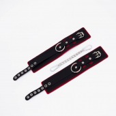 Черно-красные оковы с красной строчкой Sex - Crazy Handmade - купить с доставкой в Красногорске