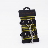 Черно-желтые кожаные наручники с жёлтой строчкой - Crazy Handmade - купить с доставкой в Красногорске