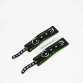 Черно-зеленые кожаные наручники с зеленой строчкой - Crazy Handmade - купить с доставкой в Красногорске