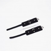 Черные кожаные оковы с хромированной фурнитурой - Crazy Handmade - купить с доставкой в Красногорске