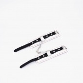 Бело-красные кожаные наручники - Crazy Handmade - купить с доставкой в Красногорске