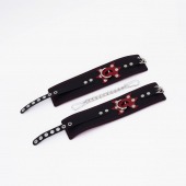 Черные кожаные оковы с красным декором и строчкой - Crazy Handmade - купить с доставкой в Красногорске