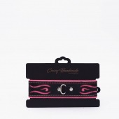 Черно-розовый кожаный ошейник с розовой строчкой - Crazy Handmade - купить с доставкой в Красногорске