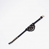 Черный фигурный кожаный ошейник с золотистой фурнитурой - Crazy Handmade - купить с доставкой в Красногорске