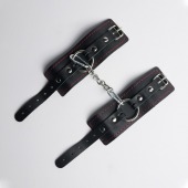 Черные кожаные наручники с красной строчкой - Crazy Handmade - купить с доставкой в Красногорске