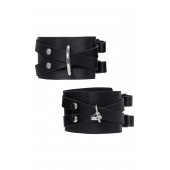 Черные кожаные оковы с двумя перекрёстными ремешками - Pecado - купить с доставкой в Красногорске