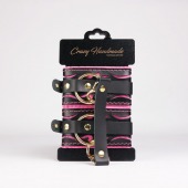 Черные кожаные оковы с розовой строчкой - Crazy Handmade - купить с доставкой в Красногорске