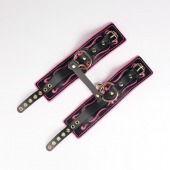 Черные кожаные оковы с розовой строчкой - Crazy Handmade - купить с доставкой в Красногорске