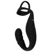 Черное эрекционное кольцо со стимуляцией промежности и анальной пробкой Cock Ring with RC Prostate Plug - Orion - в Красногорске купить с доставкой