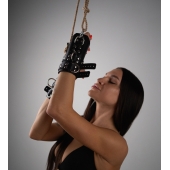 Черные высокие кожаные наручники для подвешивания - Crazy Handmade - купить с доставкой в Красногорске