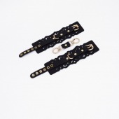 Черные кожаные наручники с узорами и золотистой фурнитурой - Crazy Handmade - купить с доставкой в Красногорске