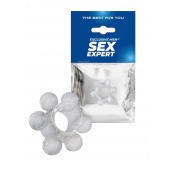 Прозрачное эластичное эрекционное кольцо с 6 шариками - Sex Expert - в Красногорске купить с доставкой