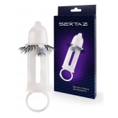 Эластичная насадка на пенис с подхватом мошонки и стимулирующими «ресничками» - Sextaz - в Красногорске купить с доставкой