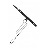 Черный узкий однослойный ошейник с серебристым поводком-цепочкой - Pecado - купить с доставкой в Красногорске