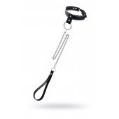 Черный узкий однослойный ошейник с серебристым поводком-цепочкой - Pecado - купить с доставкой в Красногорске