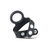Черное эрекционное кольцо с подхватом мошонки на кнопках VS6 - Blush Novelties - в Красногорске купить с доставкой
