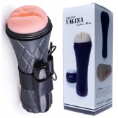 Телесный мастурбатор-вагина в черной колбе с вибрацией - Boys of Toys - в Красногорске купить с доставкой