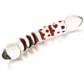 Двусторонний стеклянный фаллос с точками и спиралью - 20 см. - Sexus