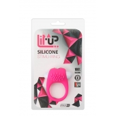Розовое эрекционное кольцо с щеточкой LIT-UP SILICONE STIMU RING 5 - Dream Toys - в Красногорске купить с доставкой