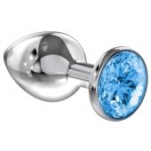 Большая серебристая анальная пробка Diamond Light blue Sparkle Large с голубым кристаллом - 8 см. - Lola Games - купить с доставкой в Красногорске