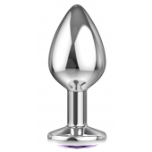 Большая серебристая анальная пробка Diamond Purple Sparkle Large с фиолетовым кристаллом - 8 см. - Lola Games - купить с доставкой в Красногорске