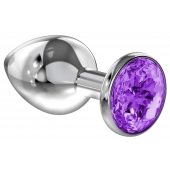 Большая серебристая анальная пробка Diamond Purple Sparkle Large с фиолетовым кристаллом - 8 см. - Lola Games - купить с доставкой в Красногорске