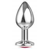 Большая серебристая анальная пробка Diamond Red Sparkle Large с красным кристаллом - 8 см. - Lola Games - купить с доставкой в Красногорске