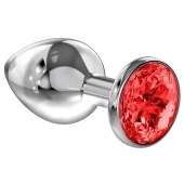 Большая серебристая анальная пробка Diamond Red Sparkle Large с красным кристаллом - 8 см. - Lola Games - купить с доставкой в Красногорске