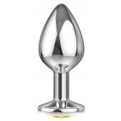Большая серебристая анальная пробка Diamond Yellow Sparkle Large с жёлтым кристаллом - 8 см. - Lola Games - купить с доставкой в Красногорске