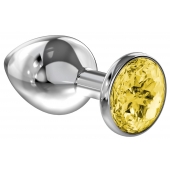 Большая серебристая анальная пробка Diamond Yellow Sparkle Large с жёлтым кристаллом - 8 см. - Lola Games - купить с доставкой в Красногорске